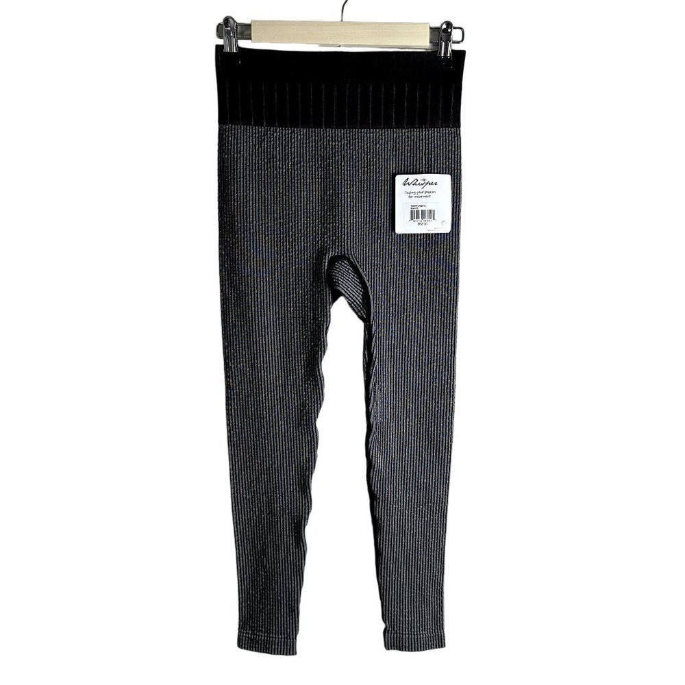 Whisper High‎ Waisted Ribbed Leggings Womens Size M Gray Black Seamless NWT